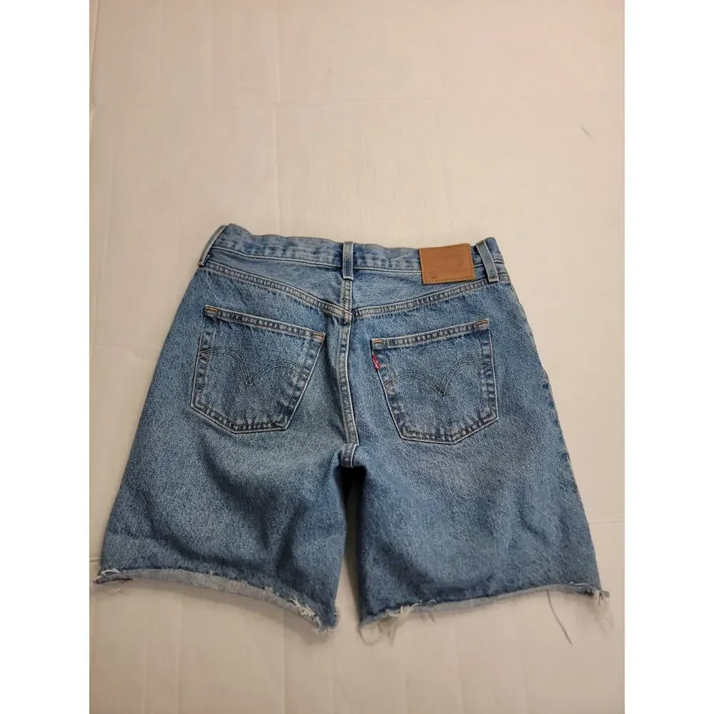Levis Premium 501 Denim Shorts SZ 28 High Rise Button Fly Big E Jorts Festival